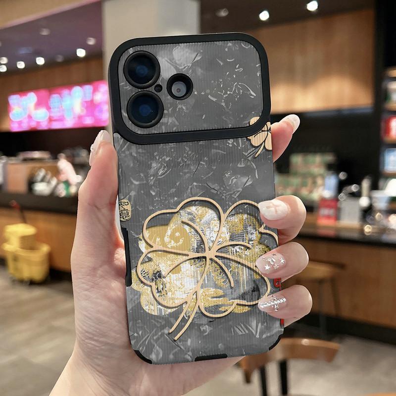 

Чехол для телефона из мягкого силикона с принтом четырехлистного клевера из кожи с вертикальной текстурой, задняя крышка с полной защитой объектива камеры для iPhone 17 Honor 300 Pro