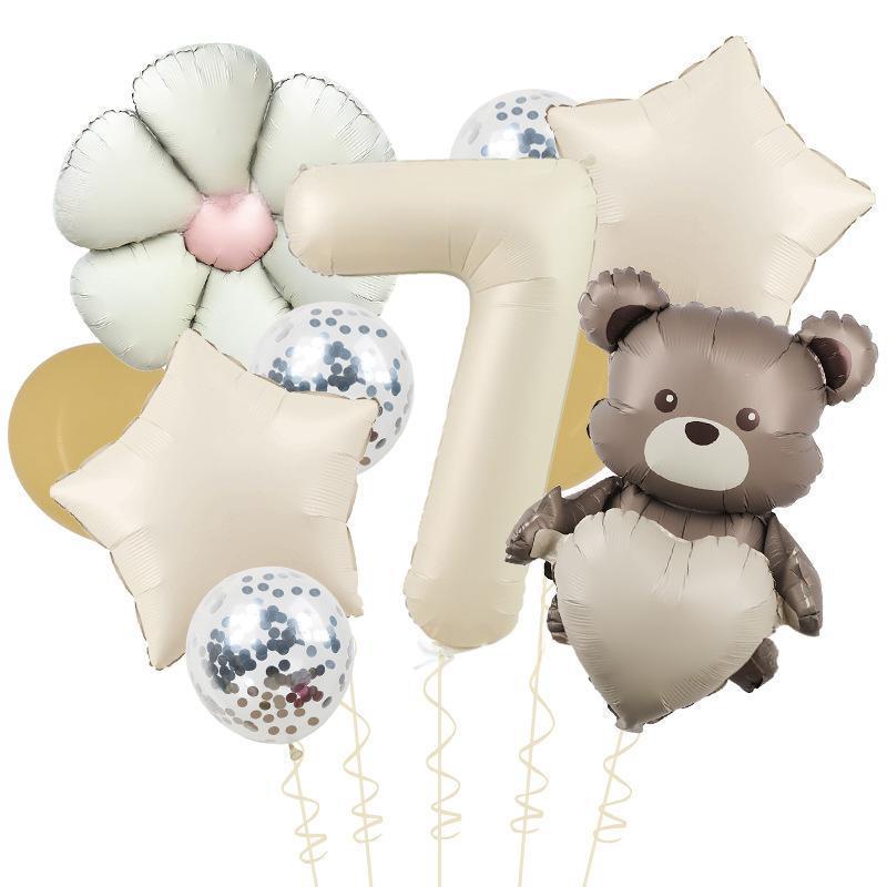 Matte Love Bear Colored Daisies 40 Inch Caramel Cream Aluminum Film Sequins Latex Balloon Birthday Set