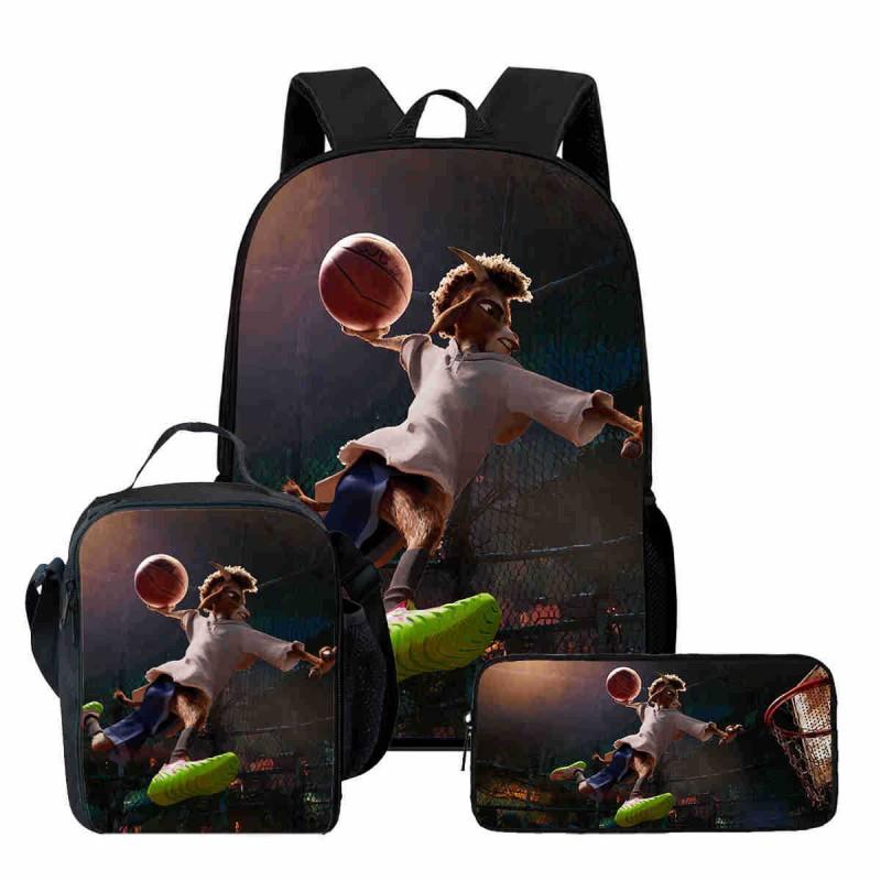 Kids Cartoon Backpack Set With Lunch Bag Pencil Case Ergonomic School Grade 1-2 Students Oxford Fabric Breathable