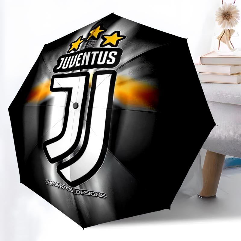 1 Stück Robuster Automatikschirm mit 8 Speichen, Juventus Fußballclub Schirm, Digitaldruck, Faltbarer Schirm für Unterwegs im Freien