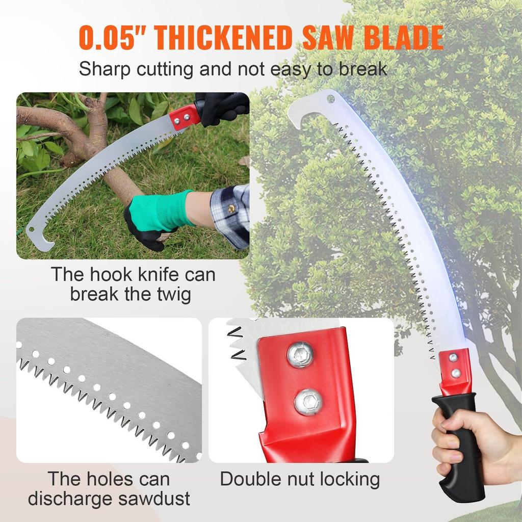 Manual Pole Saw,4.6-9.8 Ft Extendable Tree Pruner, Sharp Steel Blade for High Branches Trimming, Manual Branch Trimmer with Lightweight Aluminum Alloy