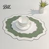 Washable Placemat Scalloped Linen Dining Table Mat Machine Wrinkle Colorful Free for Home Farmhouse Kitchen Restaurant Wavy Edge