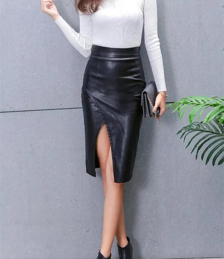 Handgjord Lammskinn Party Läder Äkta Damkjol Svart Stilfullt Plagg Mjuk