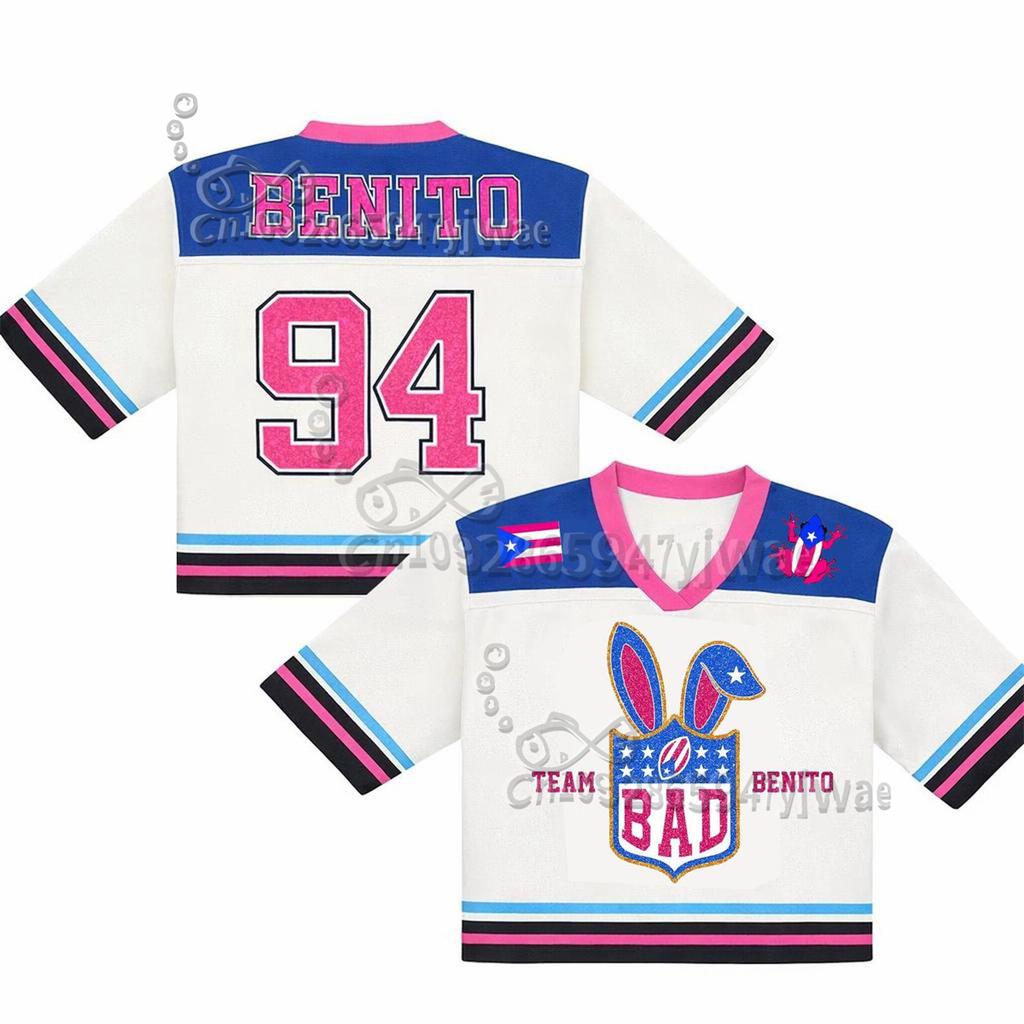 Benito Bowl Rugby Mesh Jersey Puerto Rico Shirt V-Neck Fashionable Streetwear Short Sleeved Summer Women'S T-Shirt