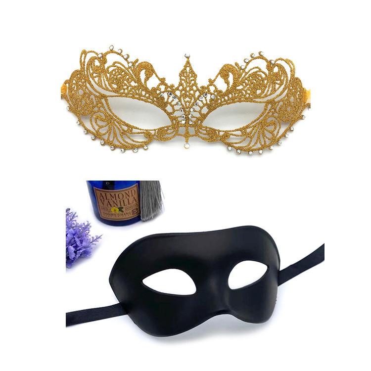 Mask Couple Halloween Set With Rhinestones And Lace For Holiday Party Costumes