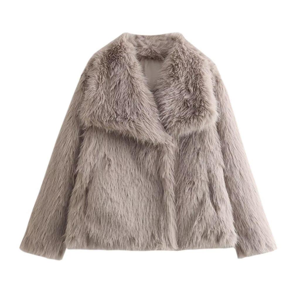 2025 Autumn/Winter Women's Celebrity Style Faux Fur Lapel Coat - A14001