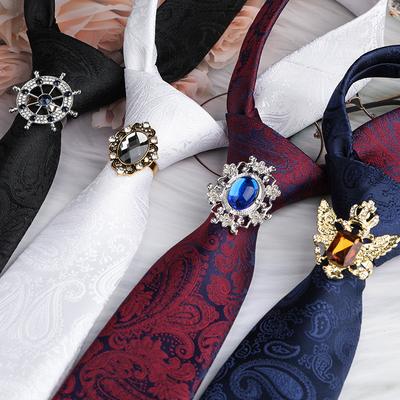 Pánská business přezka na kravatu Císařská kroužková spona na límec s kamínky Obruč na kravatu Vintage rytířská obruč na kravatu Brož na košili