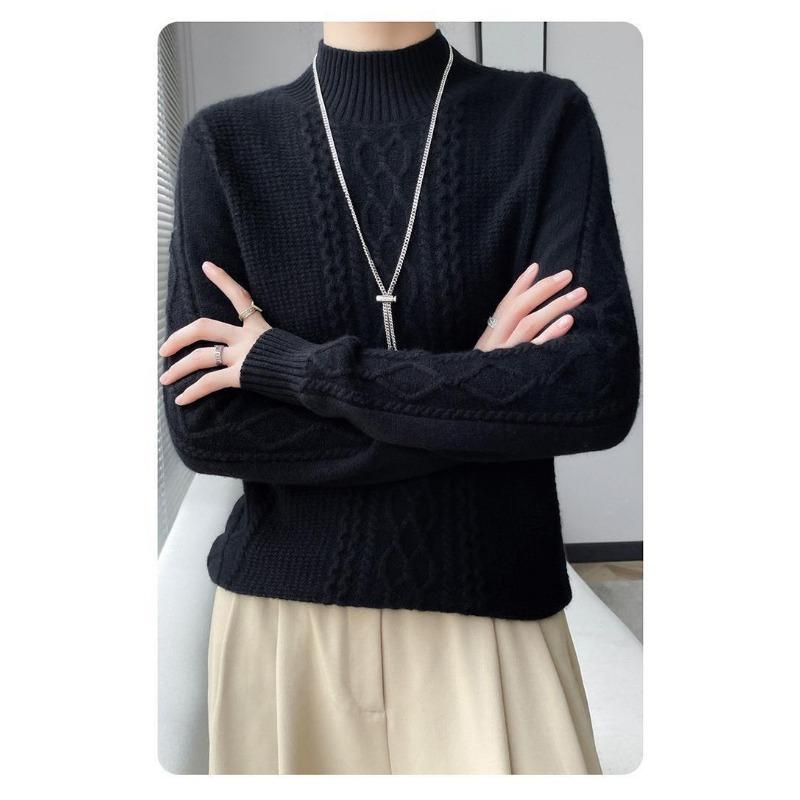 Autumn Winter Half High Collar Casual Fashion Bottomed Sweater Women Solid Color Simple All-match Knitting Top