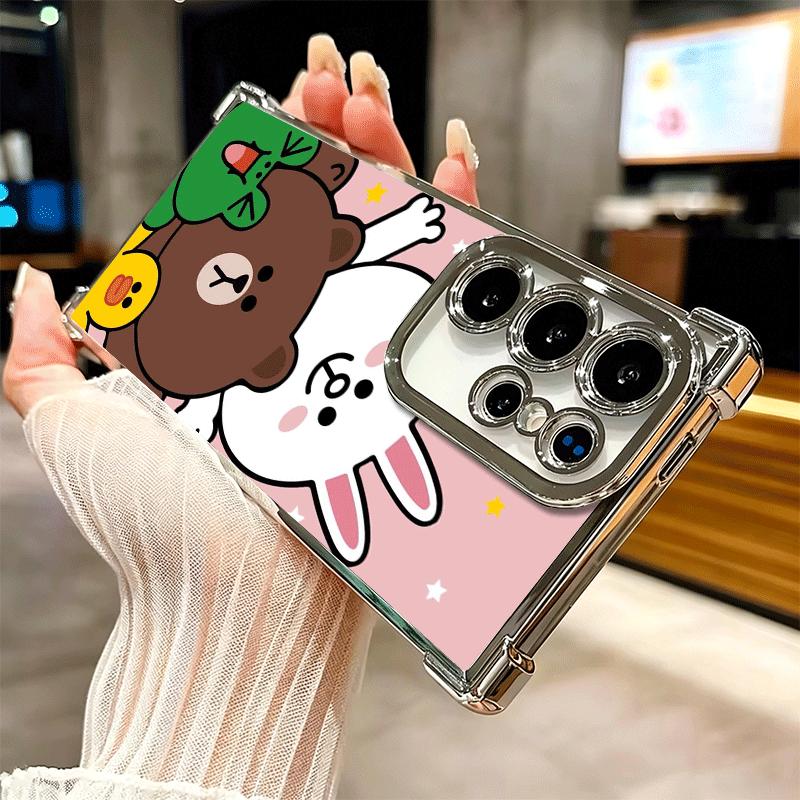Cartoon Bear B-Browns C-Conys Plating Phone Case For Samsung Galaxy S24 S25 FE S26 Edge S23 Ultra S22 S21 Plus S20 Anti-Fall Air