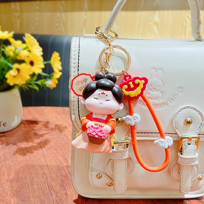 Cartoon Ancient Style Guochao Tang Small Sugar Vinyl Doll Keychain Cute Female Bag Pendant Key Chain Gift