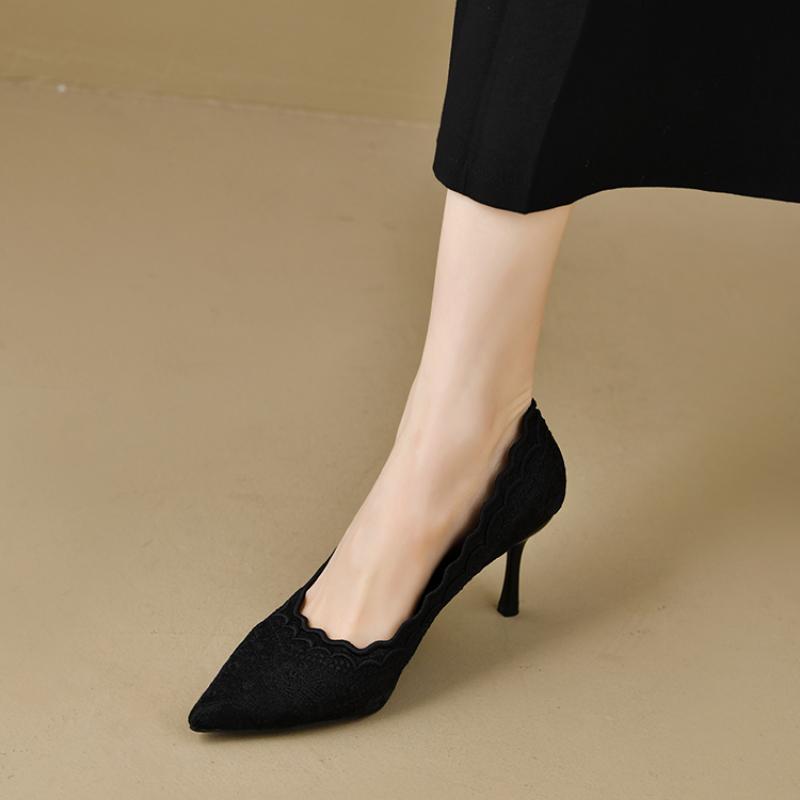 

Вышитые свадебные туфли Свадебные туфли Ретро французские босоножки Высокие каблуки Тонкие туфли на тонком каблуке Банкетные туфли с острым носком 34-39 42 чёрный