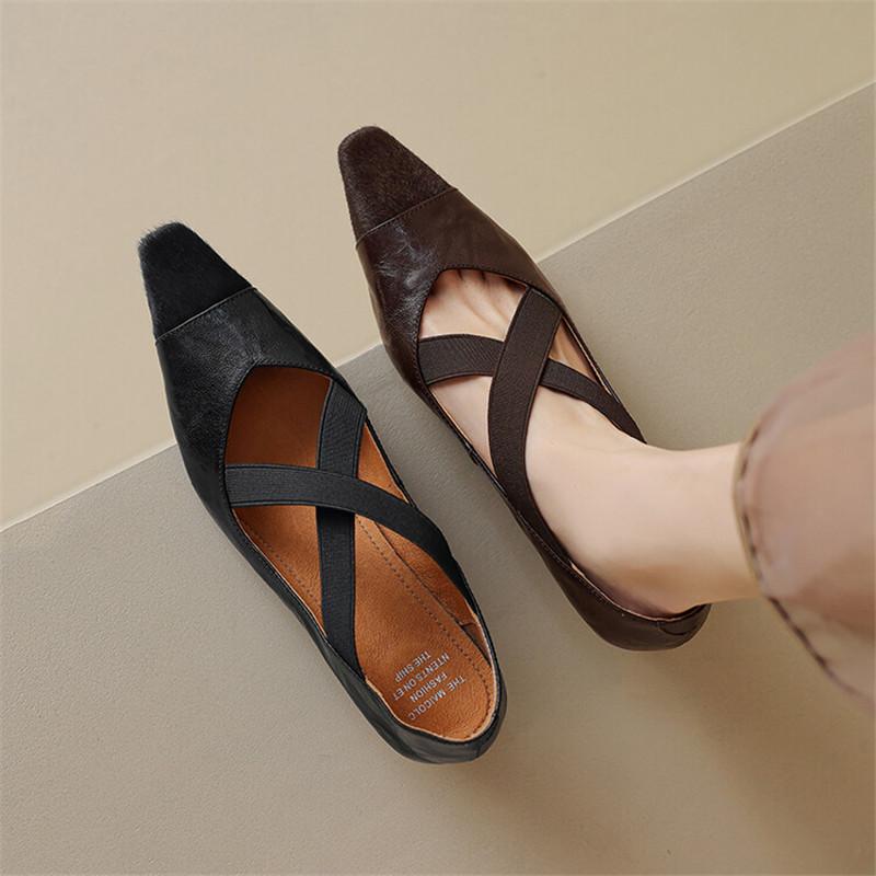 Fashion New Spring Summer Genuine Leather Women Shoes Square Toe Shallow Women Pumps Mary Jane Shoes for Women Horsehair Ladies Shoes