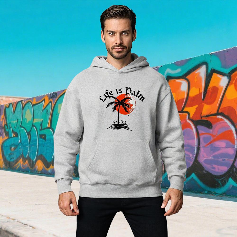

Life Is Plam Letter Coconut Tree Printing Hoodies Men Women Vintage Long Sleeve Pullover Oversized Casual Outdoors Sweatshirt 3XL