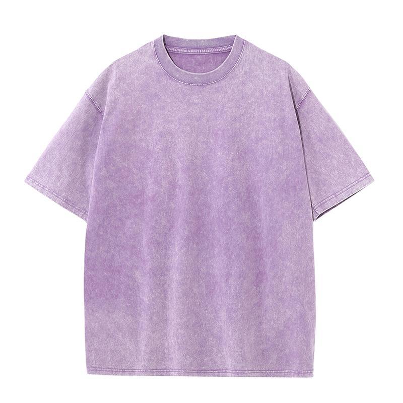 Tvättad och Sliten T-shirt Bomull Tung Batik Retro Friterad Snöflinga Lös Kortärmad