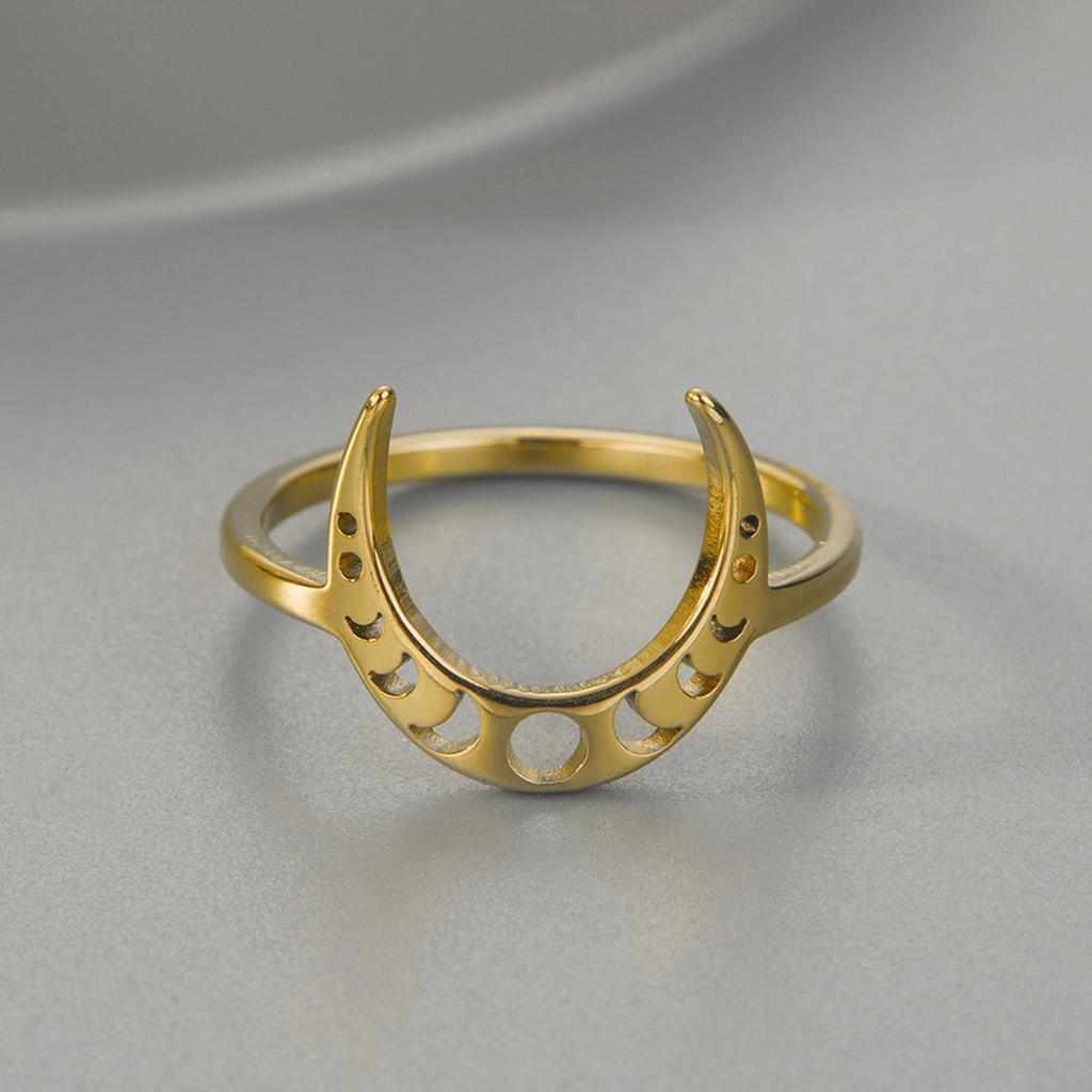 kinitial simple cute moon phase ring delicate stainless steel moon ring celestial jewelry accessories Christmas gift
