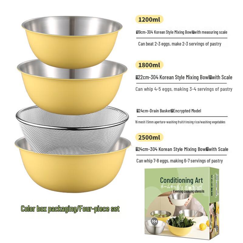 Wutuo Edelstahl Rührschüssel & Sieb Set mit Messskala