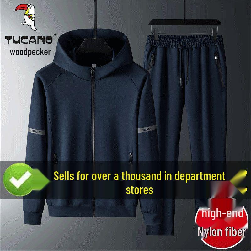 Męski zestaw bluzy z kapturem i spodni z podszewką z polaru Włoski Dzięcioł