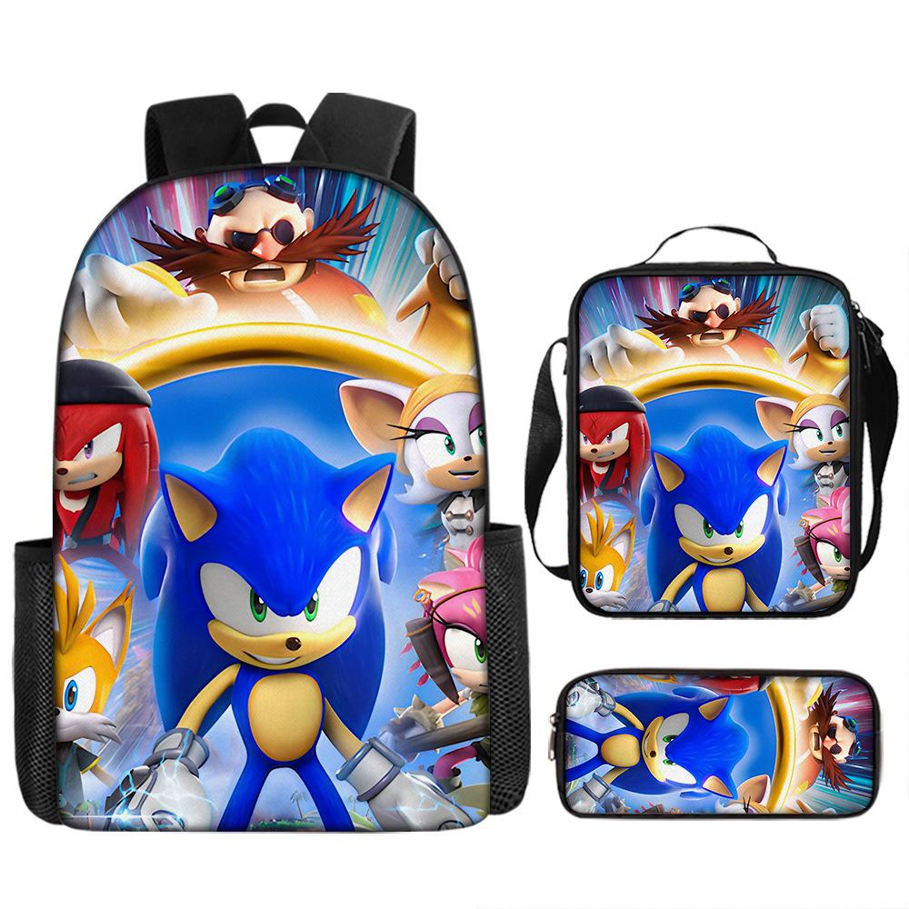 Backpack Sonic Elementary School Bag Lunch Bag Pencil Case Three-Piece Set