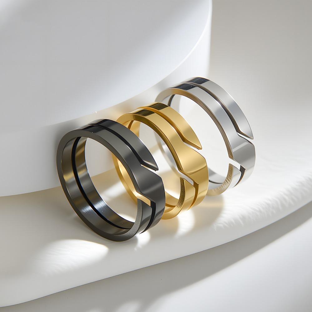 Punk Hip-hop Stainless Steel Geometry Hollowed-out Vacuum Electroplated Couple Rings for Women Men Simple Personality Jewelry