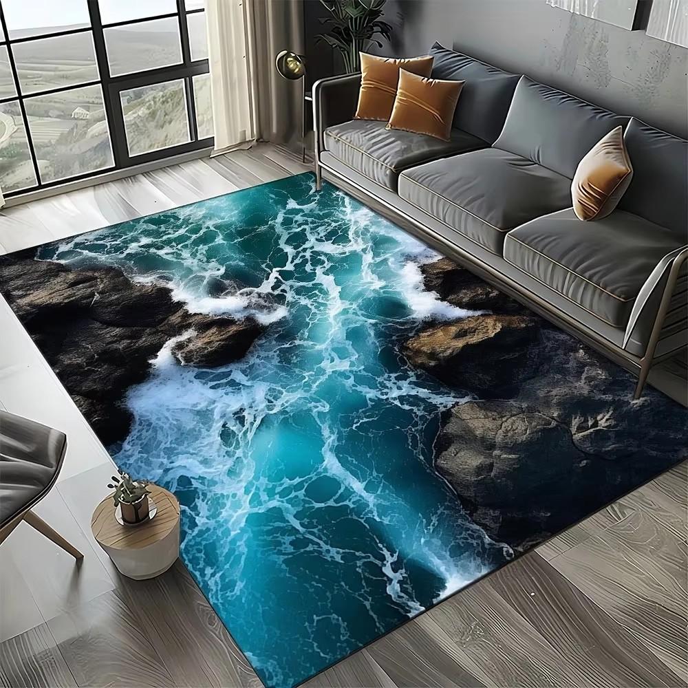 Coastal Beach Sea Style Mat Carpets for Living Room Children's Bedroom Living Room Anti Slip Crawling Rug Living Room Decoration