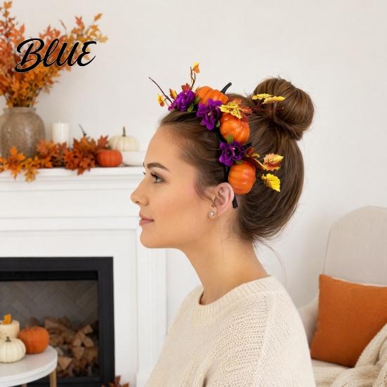 Non-slip Headband Halloween Hair Hoop Black with 3D Pumpkin Autumn Leaves Day Of The Dead Red Flowers Universal Thanksgiving Party Accessory Hoop