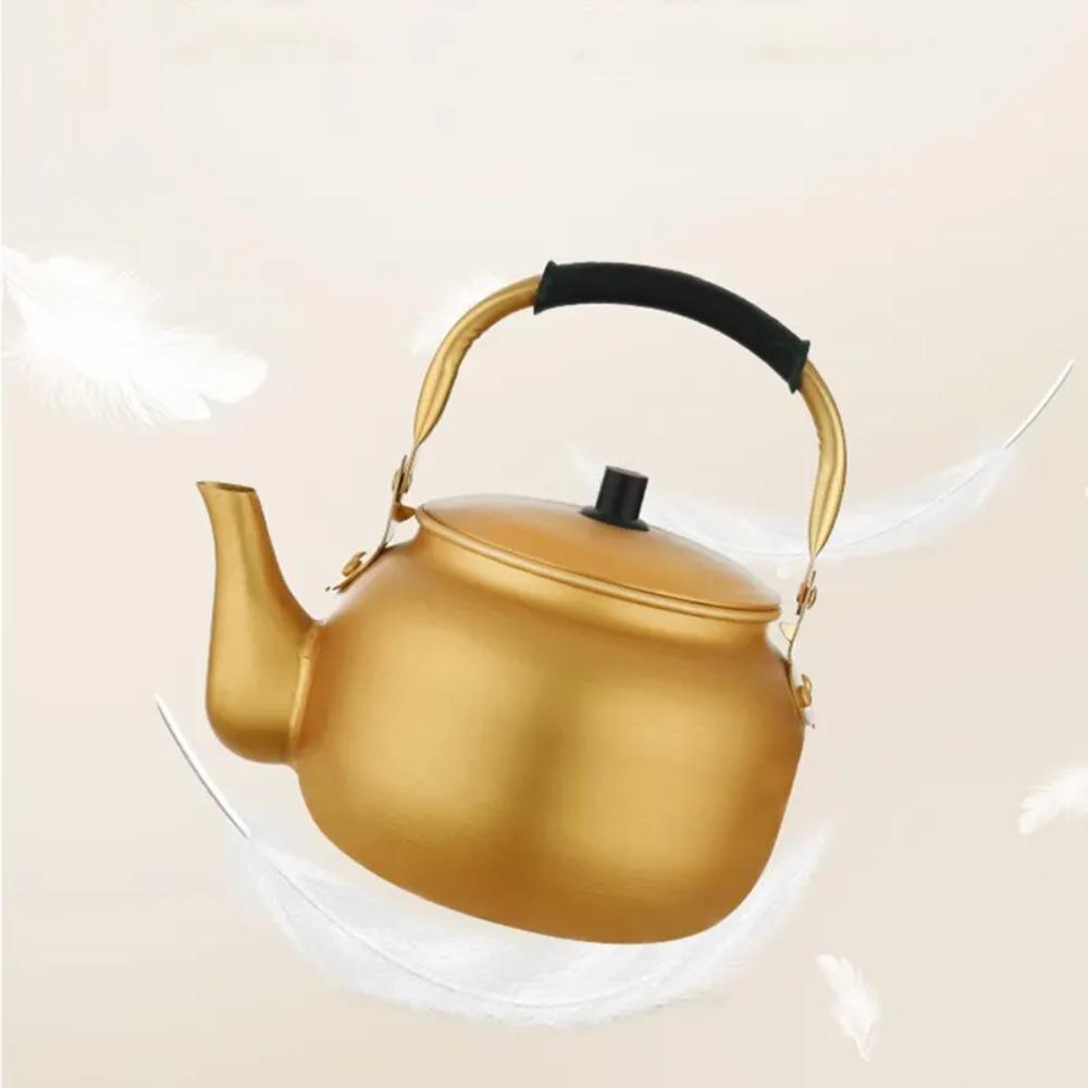 Multifunction Stovetop Tea Pot Aluminum Coffee Pot Ergonomic Handle Gold Water Kettle  Travel