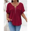 QICED Women's Fashion Casual Solid Color Print Short Sleeve V Neck Blouses & Shirts
