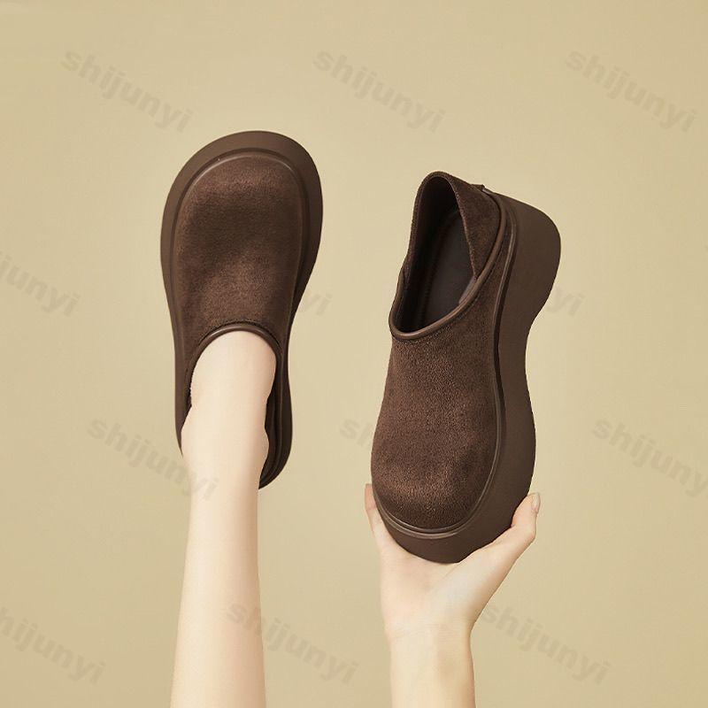 Fashion Women's Platform Loafers 2025 Autumn Winter New Fashion Slip on Height Increase Casual Shoes Comfortable Vintage Half Slippers