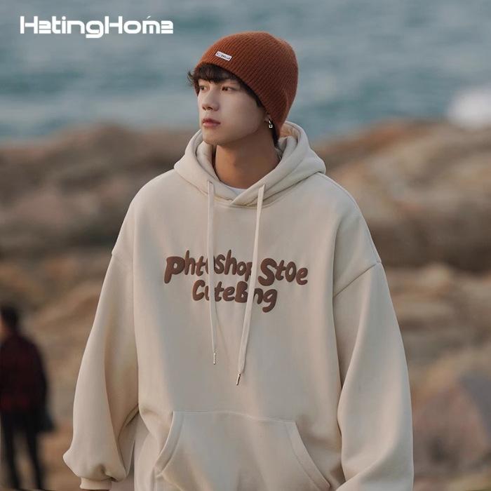 New American retro hooded sweater men s spring and autumn ins trendy brand letter men s and women s loose couple coat S