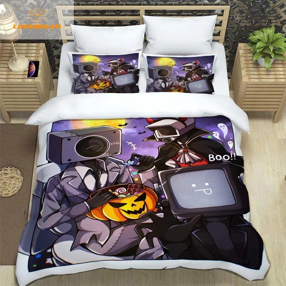 Duvet Cover Pillowcase, Funny Skibidi Toilet Cartoon Print Duvet Cover Home Bedroom Bedding Set Assembly Pillowcase 75*50