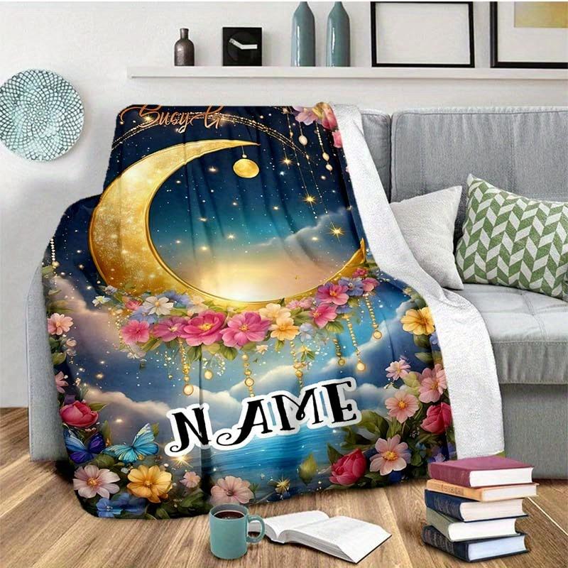 Yellow Moon Customize Your Name Blanket Used For Chair Office Sofa Bed Camping Soft And Warm Giving Friends And Relatives Birthday Gifts Graduation