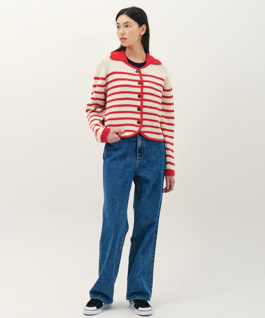 JUN BY JUN K Striped Knit Jacket_Red