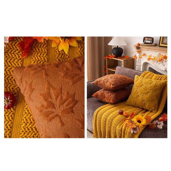 Decorative Pillow Case Embroidery Maple Leaves Pumpkin Pattern Pillow Cover Removable