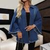 Women's Denim Jacket - Fashionable Loose Collar Batwing Sleeve Blazer for Autumn and Winter Women's Wear