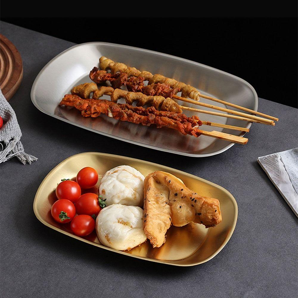 Stainless Steel Dessert Salad Plate Portable Food Serving Tray Picnic Dinner Plate Camping Use