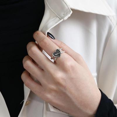 S925 Sterling Silver Retro Heart-Shaped Aged Ring for Women - European Style Finger Jewelry