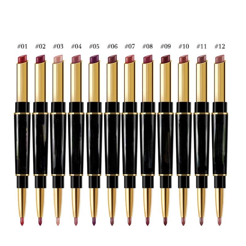 12 Color Sexy Red Matte Lipstick Lip Liner 2 In 1 Makeup Matte Lipstick Durable Waterproof Nude Red Lipstick Lips Cosmetics