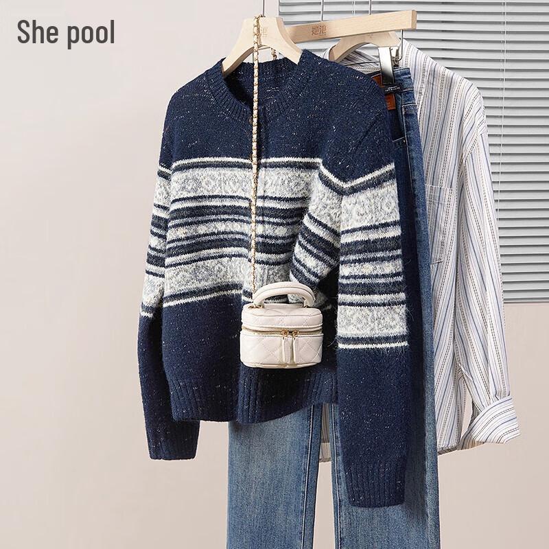 

Women s Contrast Stripe Round Neck Knit Cardigan One Size