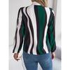 GMXIA Spring and Summer Stylish Contrasting Color Striped Tie Lantern Sleeve Chiffon Blouse for Women