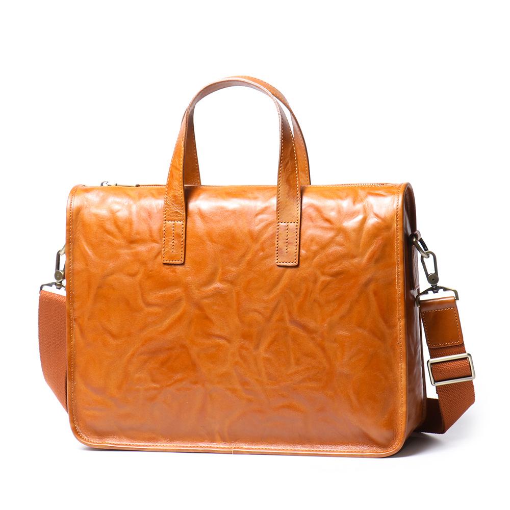 Men S Retro Handbag Vegetable Tanned Leather Shoulder Messenger Bag Genuine Leather Briefcase Cowhide Computer Bag коричневый