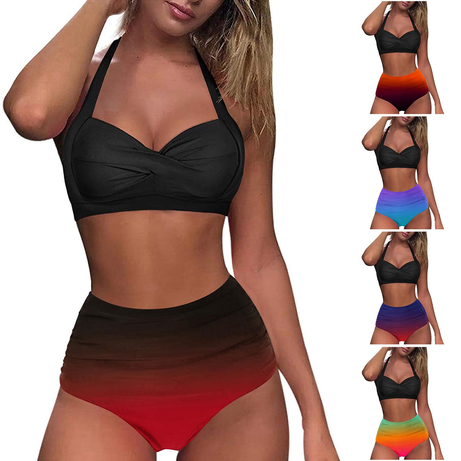 

(Куниде) Женский сплит-модный комплект бикини с принтом, с подушечками для бюстгальтера и без стального бюстгальтера