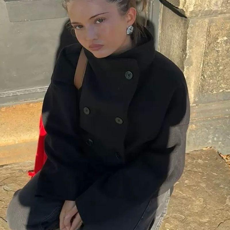 Autumn and Winter New Arrivals Women's Clothing Zr European and American Style Export Fashion Simple Versatile Double-Breasted Long-Sleeve Wool Coat