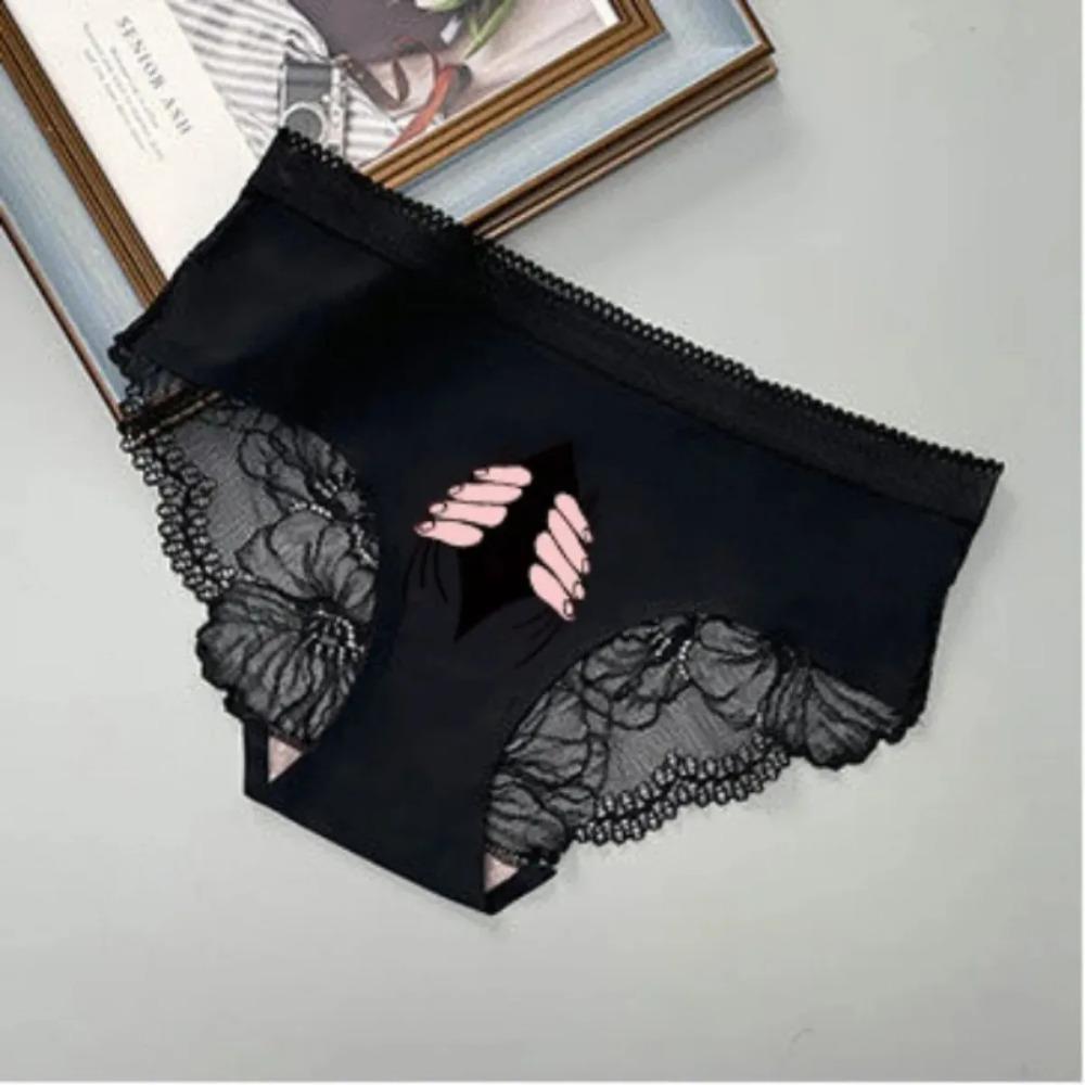 Panties Women Men Ice Silk Couple Underwear Set Seamless Black Lace Design Cartoon Printed Lingerie Anniversary Romantic Gift