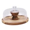 Wood Cake Stand Multi Function Round Cake Plate with Transparent Lid for Fruits Desserts Cheese