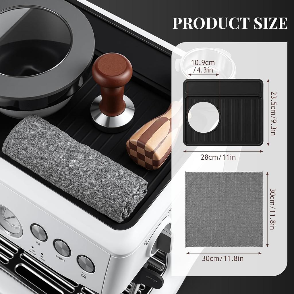 Espresso Machine Tamping Mat Accessories Compatible with Breville 870/880, Espresso Tamper Mat and Microfiber Cloths, Food Grade Silicone and Barista
