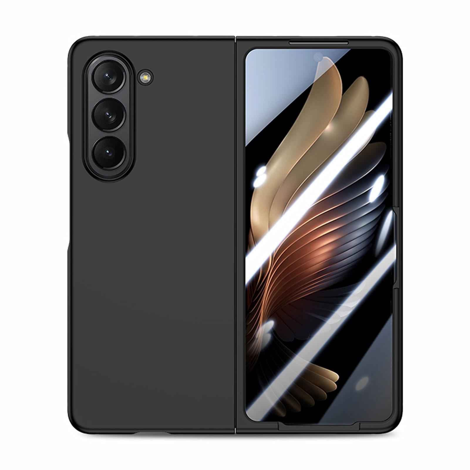 

For Samsung Galaxy Z Fold5 5G Skin-Touch Phone Case Hard PC Folding Phone Case with Tempered Glass Film Black
