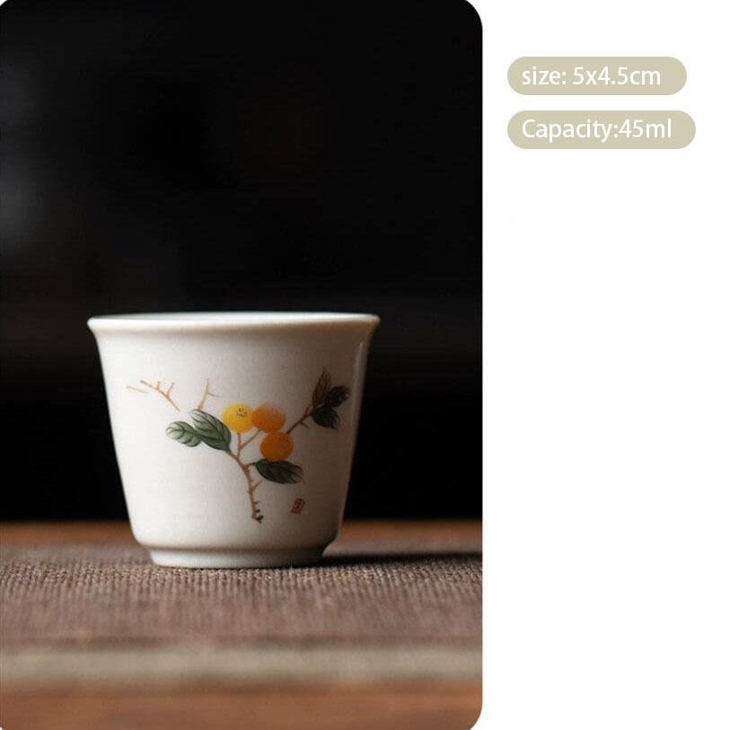1 ks čínský retro ručně vyráběný keramický čajový šálek s ručně malovaným květinovým vzorem, čajová miska s kravatou, čajová sada Guanyin Pu'er, porcelánový čajový šálek 45ml