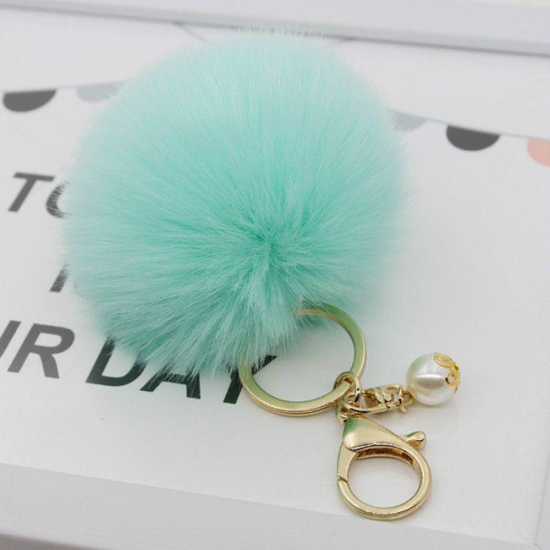 Luxurious Charm Key Ring Rabbit Fur Ball Pompom For Cell Phone And Car Keychain