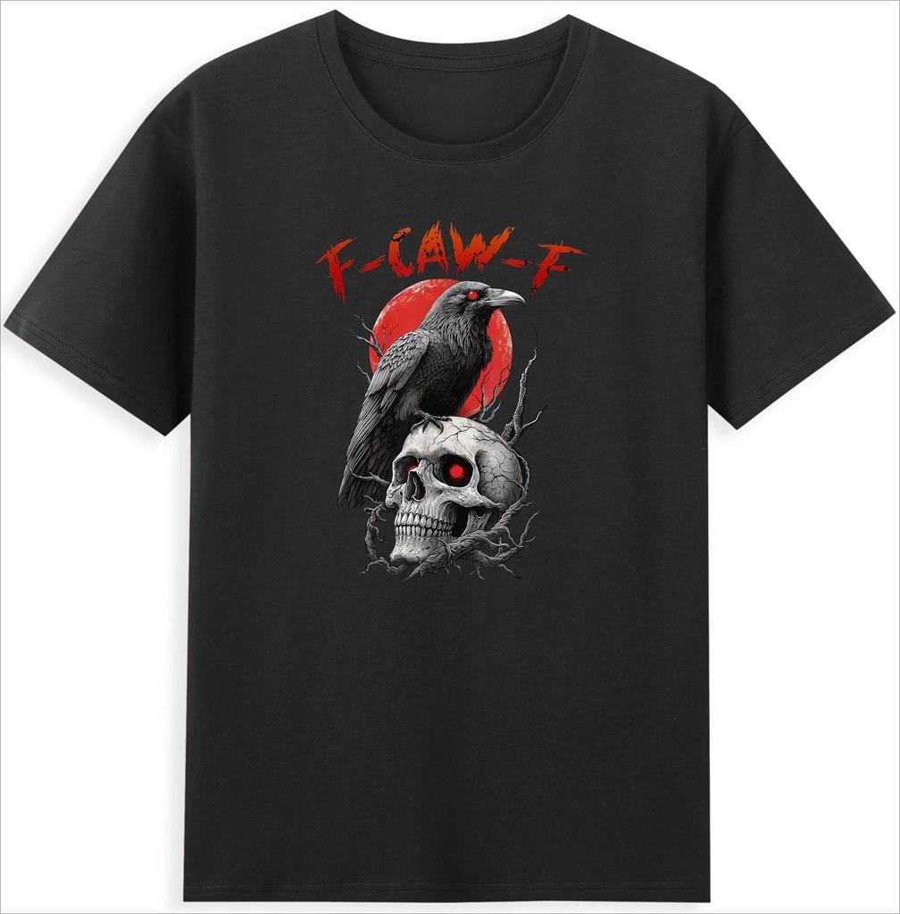 F-Caw-F Black Crow Funny Bird with Skull Halloween Gothic T-Shirt Men Clothing Comfortable