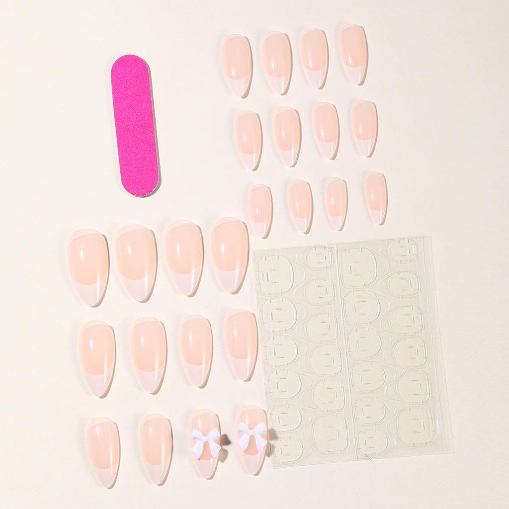 Elegant Bow White French Removable Fake Nails
